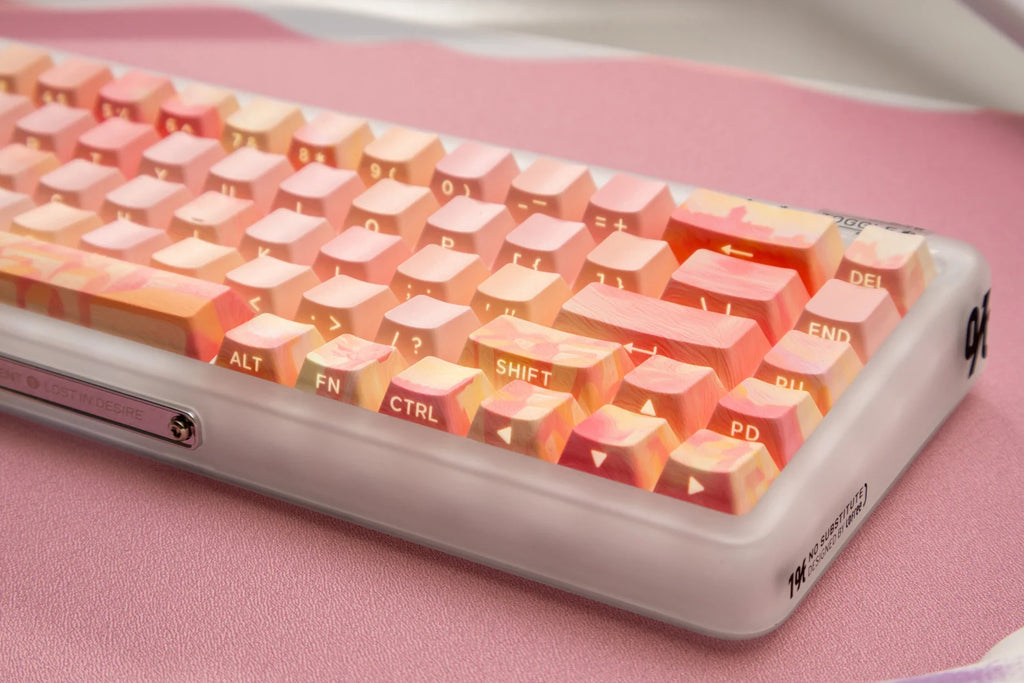 PIIFOX PBT OEM Profile Keycaps Thermal Sublimation 130 Keys Pink Thing Oil Painting Theme Transparent Translucent Side Engraving