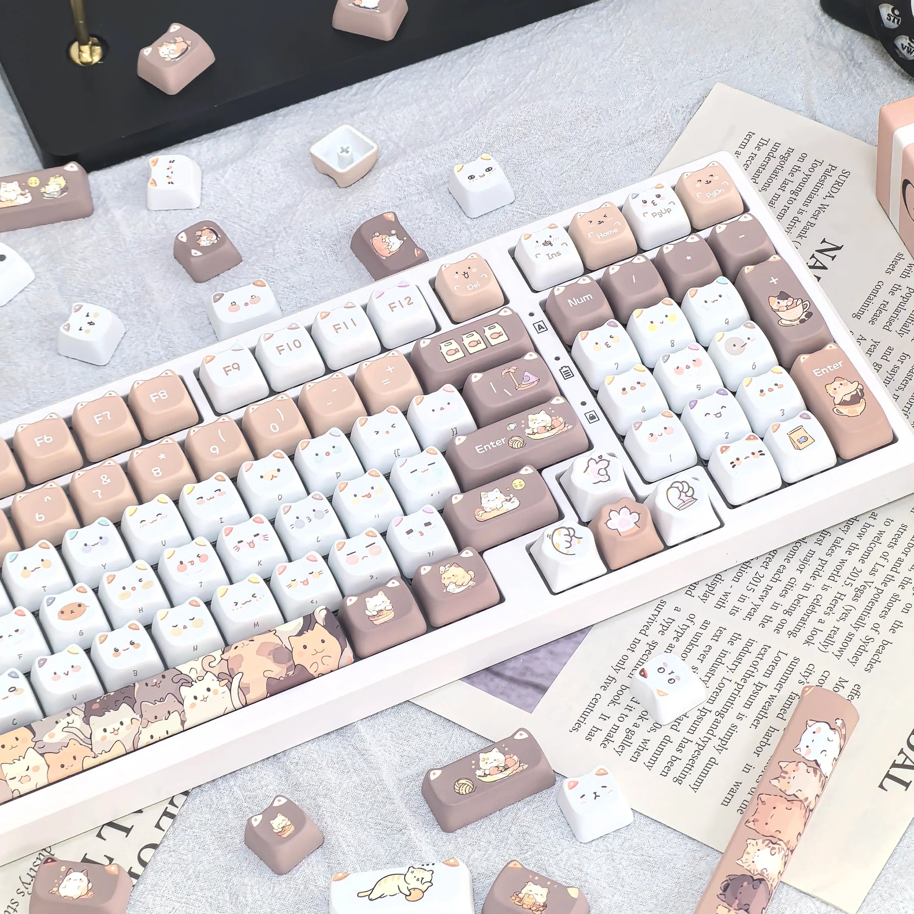 Cute Meow Keycaps Cat Head MAO Profile PBT Square Key Cap Thermal Sublimation Mechanical Keyboard Keycap Cat Set For Girls Gift