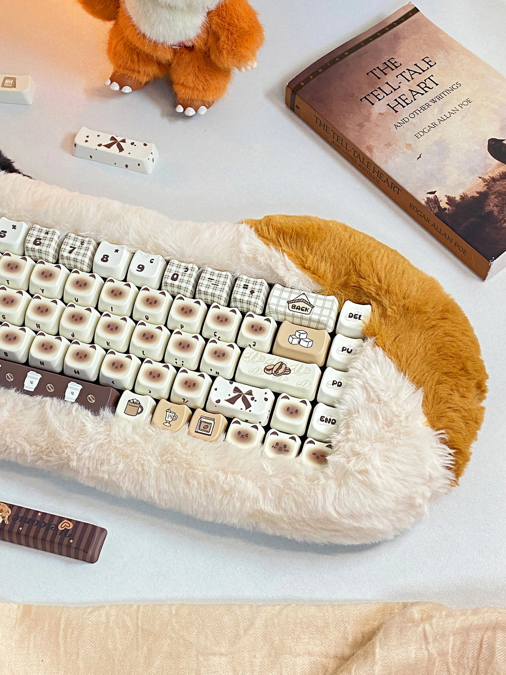 Siamese Cat Cafe Keycap Cherry MAO Profile Cute Cat Head PBT Keycaps Original White Brown Personalized Mechanical Keyboard Caps
