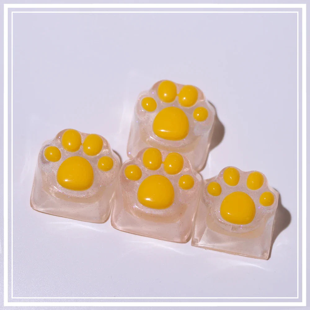 Purple Translucent Cat Paw Anime Kawaii Cute Keycap Cross Axis Backlit RGB Mechanical Keyboard Pink Cyan Custom ESC WASD Cap