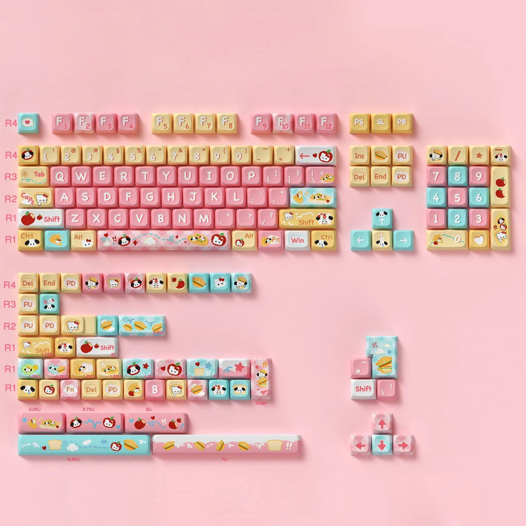 Kawaii Puppy Bread Theme Keycap Cute MDA 158 keys Keycap Custom Thermal Sublimation Keycap For Keyboard Accessories Friends Gift