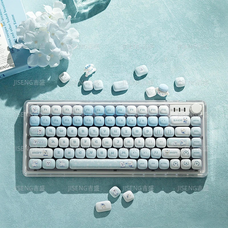 Blue Cat Mantou Keycap Set Custom PBT 140keys Lovely Animal MOG Profile Anime Key Caps Mechanical Keyboard Artisan Keycaps Gift