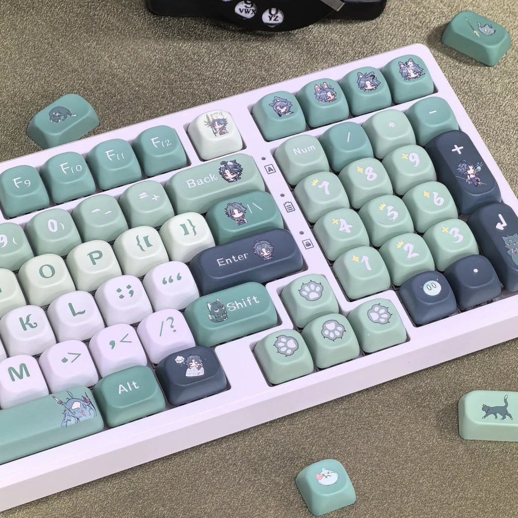 Genshin Impact Theme Xiao Keycaps MOA Profile PBT Sublimation Mechanical Keyboard Caps Cartoon Character Gamer XIAO Keycap