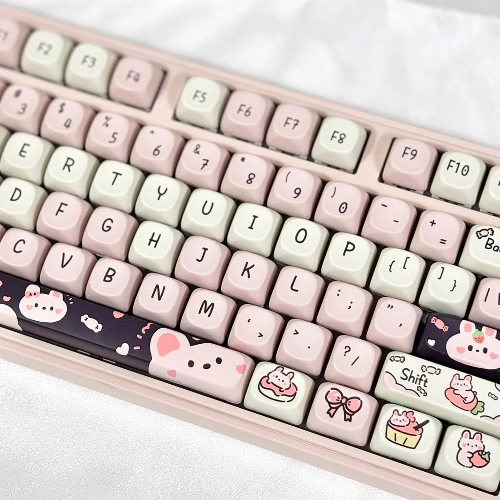 95Keys MOA Profile Cat Theme PBT Key Caps Pink Blue Puppy Cute  Keycaps for GK61 RK836 MX Switches Mechanical Keyboard
