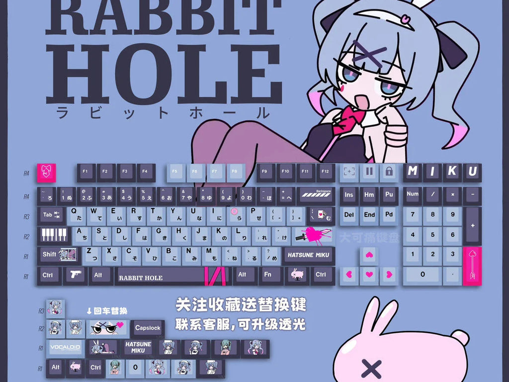 Miku Keycaps  Cute Custom Keycaps PBT Cherry Profile Key Cap Kawaii Anime Translucency Key Caps for Mechanical Keyboard Gifts
