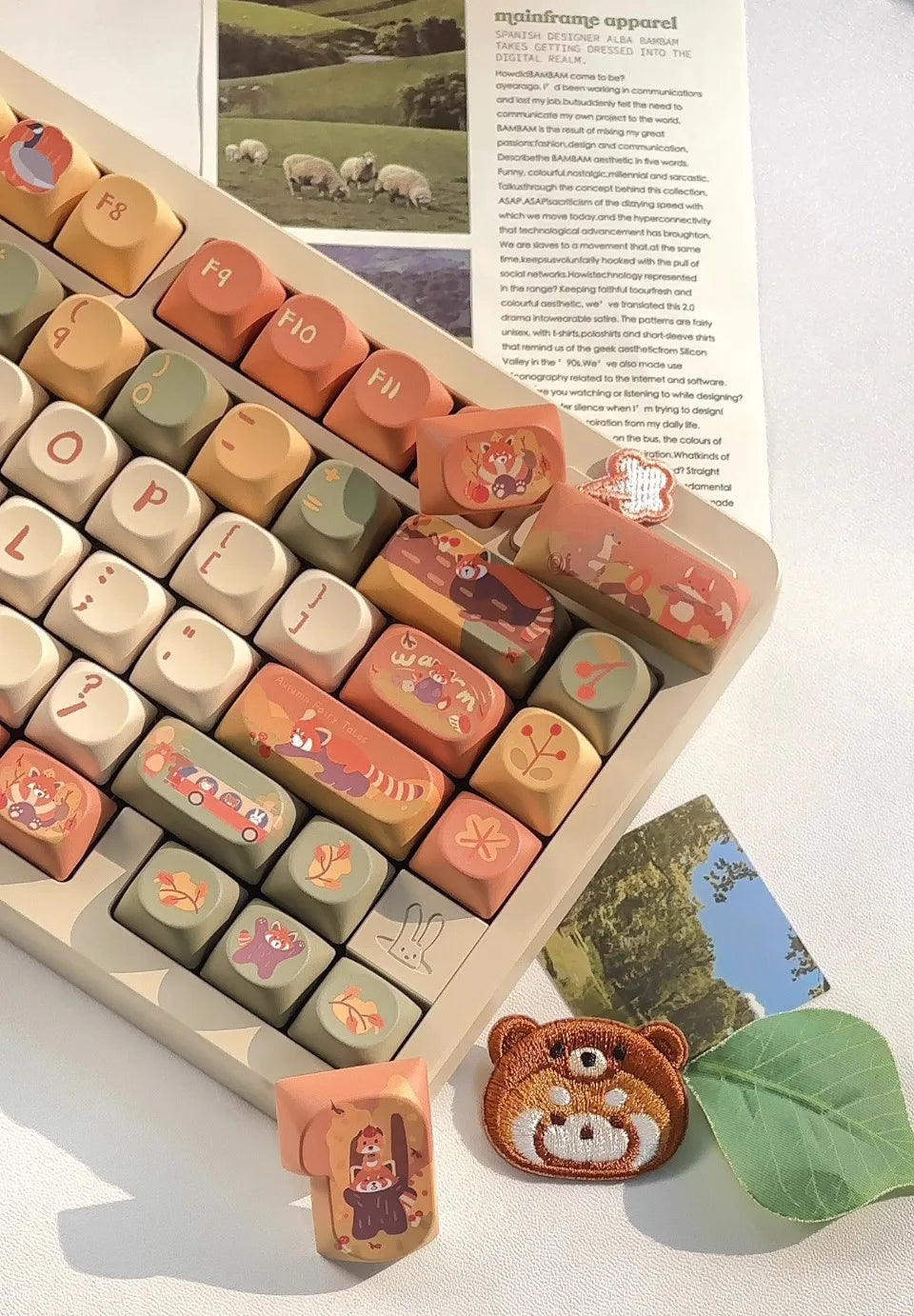 MiFuny Forest Cute Raccoon Mechanical Keycaps MAO Height with Slope 5 Side Heat Sublimation 111 Keys Accessories Not Keyboards