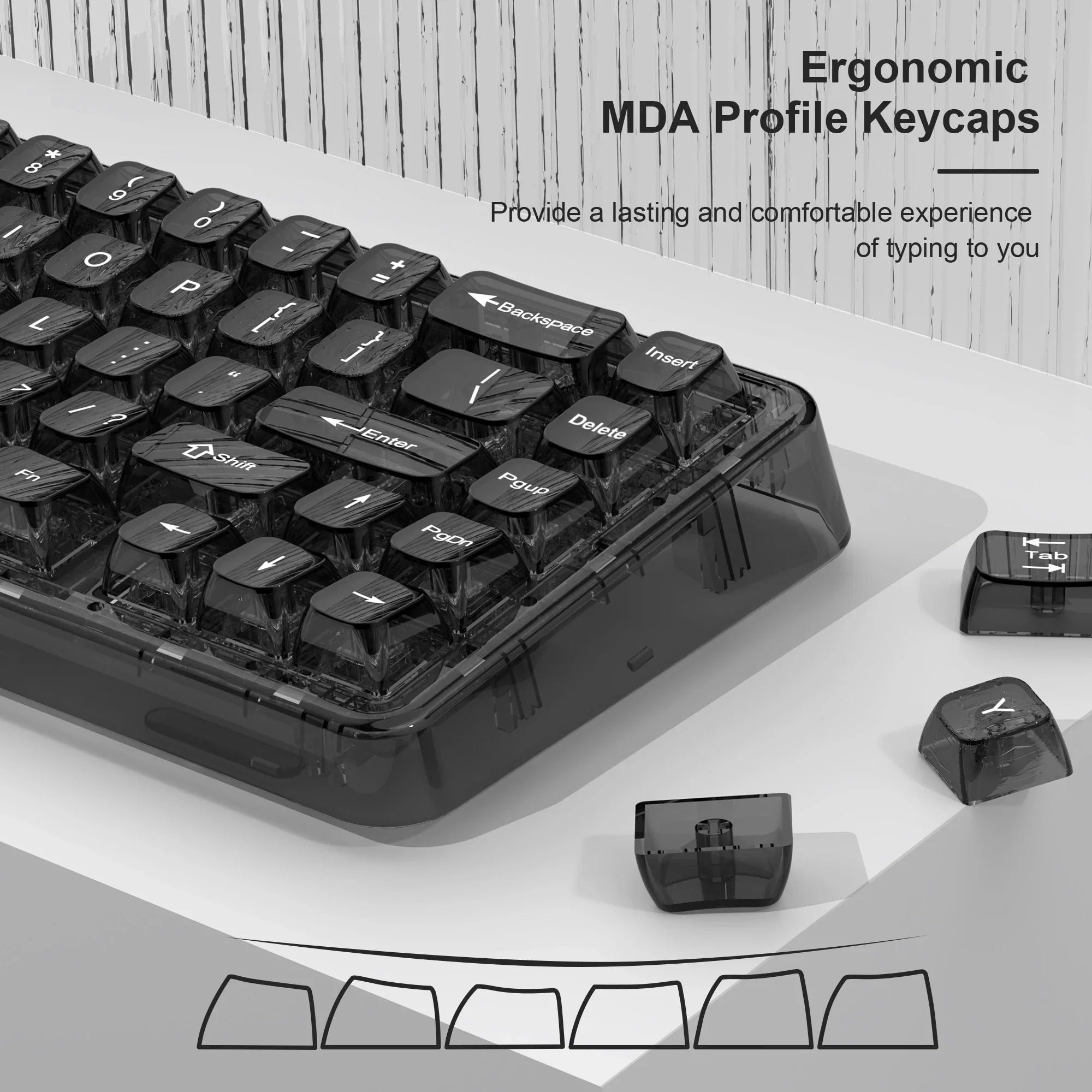 115 Keys Crystal Ceramic PC Keycap RGB Shine Through Key cap MDA Profile Black Transparent Clear Keycap for MX Switches Keyboard