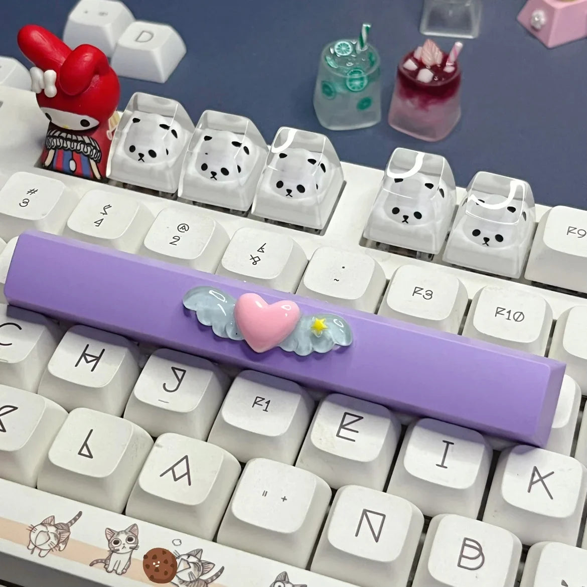 DIY Cute Magic Love Wings Keycap 6.25u Spacebar Game Mechanical Keyboard Cross Axis Pink Bow Keycap