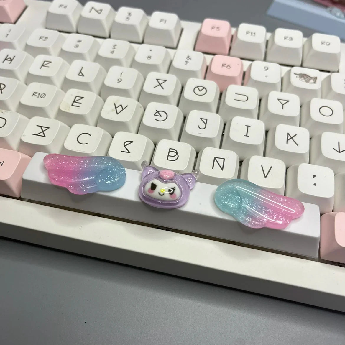 DIY Cute Magic Love Wings Keycap 6.25u Spacebar Game Mechanical Keyboard Cross Axis Pink Bow Keycap