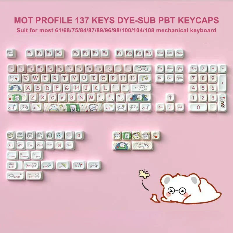 143 Keys Pink Cherry MOA Profile PBT Keycaps Dye Sub Customs  Key caps for 61/87/104 Cherry MX Switch Gaming Mechanical Keyboard