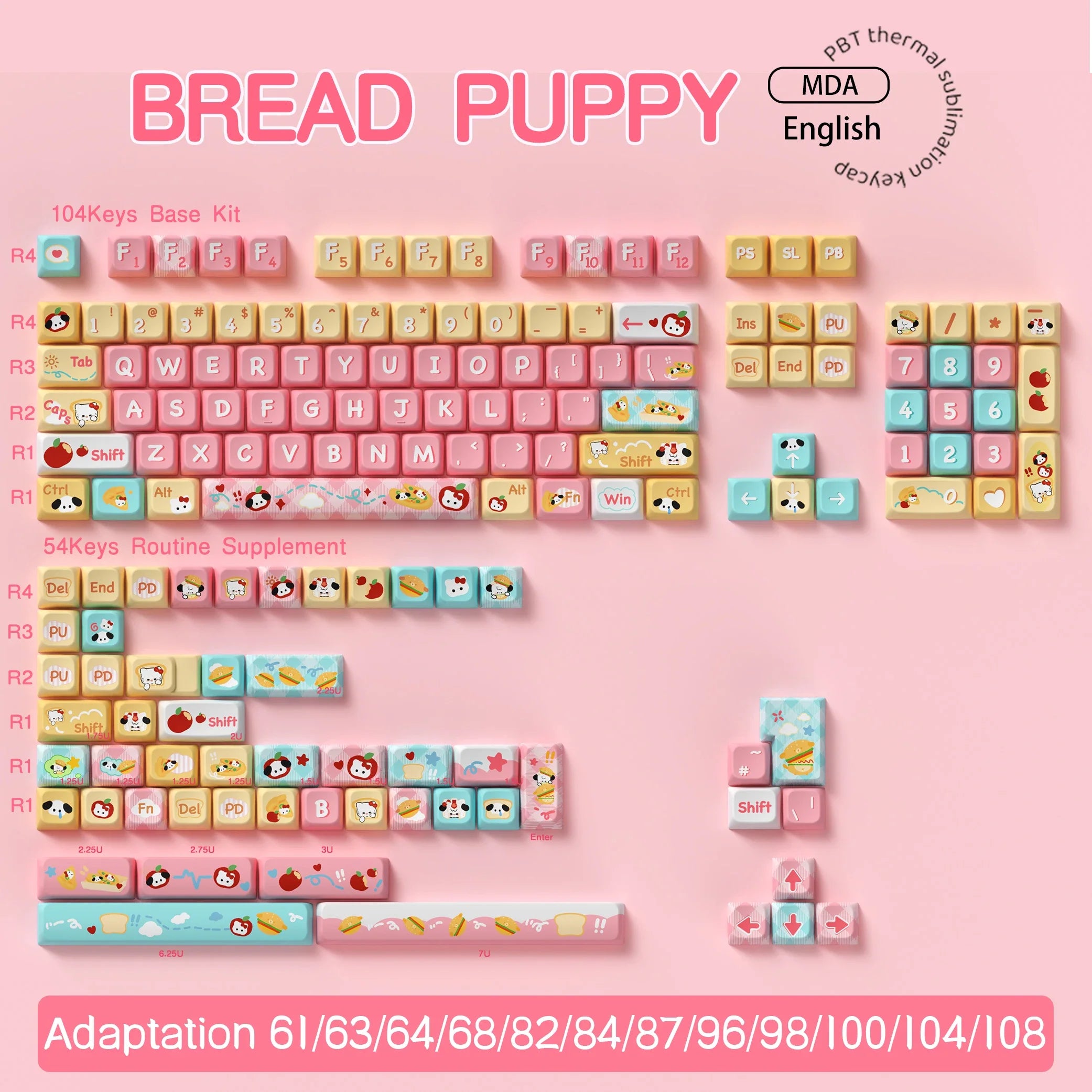 Original Theme Keycaps MDA Profile cute Anime PBT Keycap custom For Mechanical Keyboard with iso layout and 7U space bar