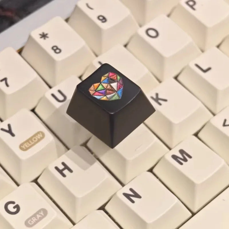Glass Heart Keycap Custom Point Aluminum Alloy Color Glass Artisan Key Cap Cherry Profile MX Switch Mechanical Keyboard Keycap