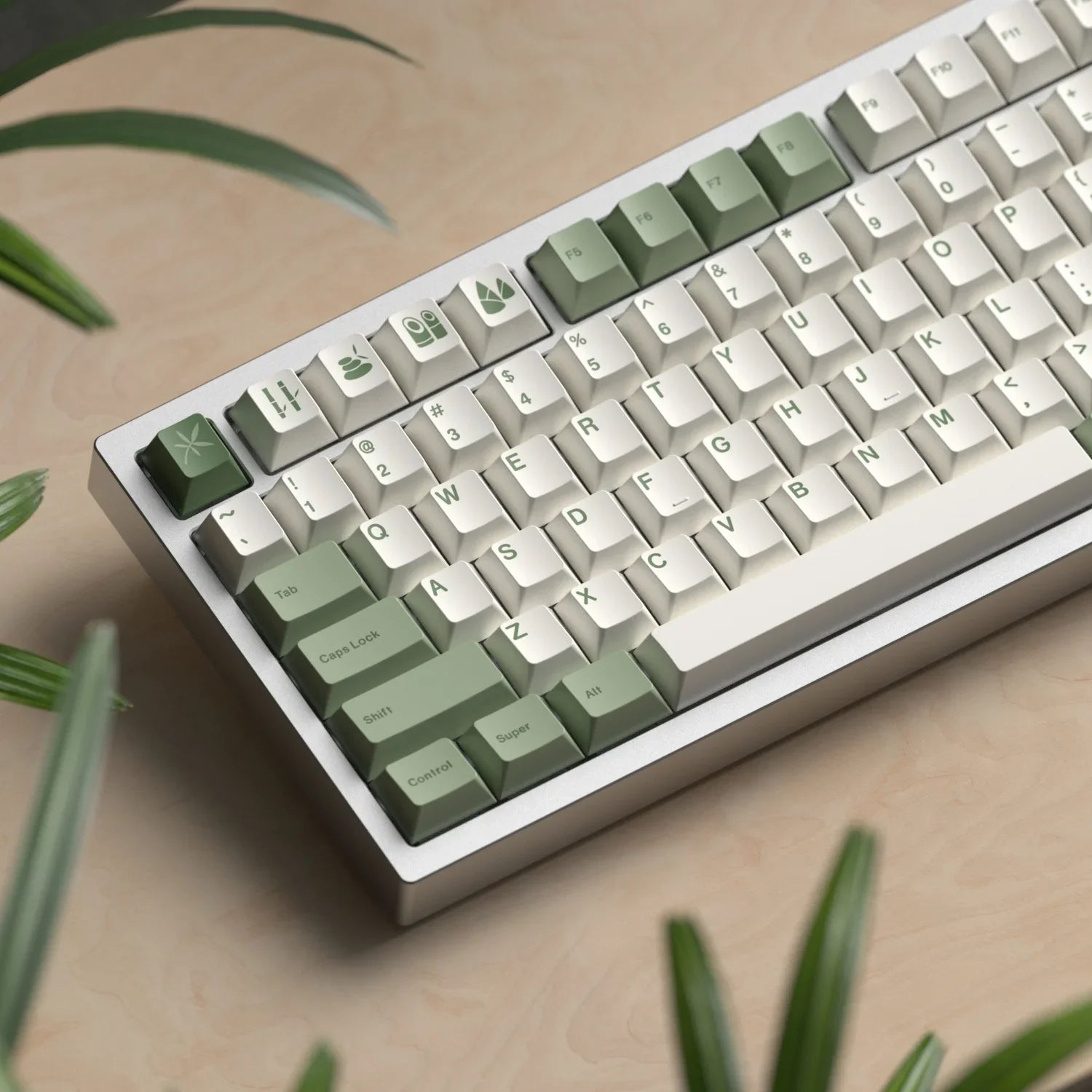 145 Keys Bamboo Forest Theme Keycaps Cherry Profile Green White Keycap PBT Dye Sublimation Keyboard Keycap MX Switch 6.25U 7U
