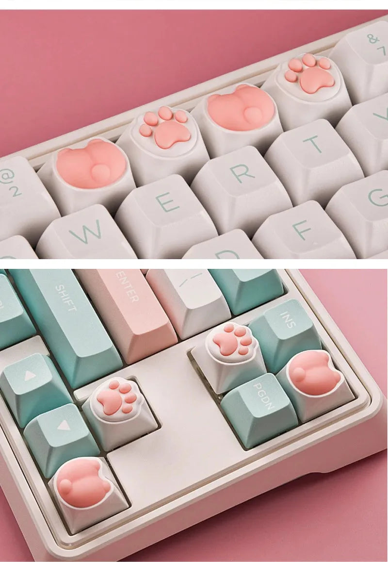 ZIFRIEND Cute Cat Paw Keycaps For Mechanical Keyboard Cherry MX Switch DIY Custom Key Cap Soft ABS Keycup Artisan Pink Color 60%