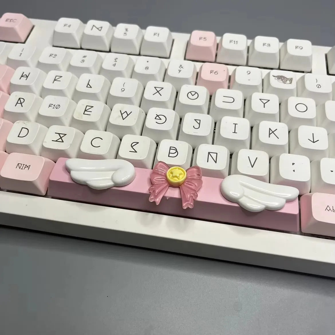 DIY Cute Magic Love Wings Keycap 6.25u Spacebar Game Mechanical Keyboard Cross Axis Pink Bow Keycap