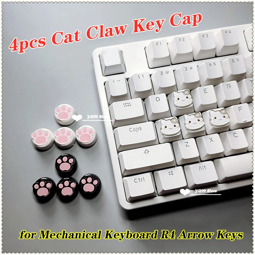 4pcs/set Lovely Cat Claw Key Cap Personality Cat Paw Keycaps for Mechanical Keyboard R4 Arrow Keys Pink Cute DIY Keycaps