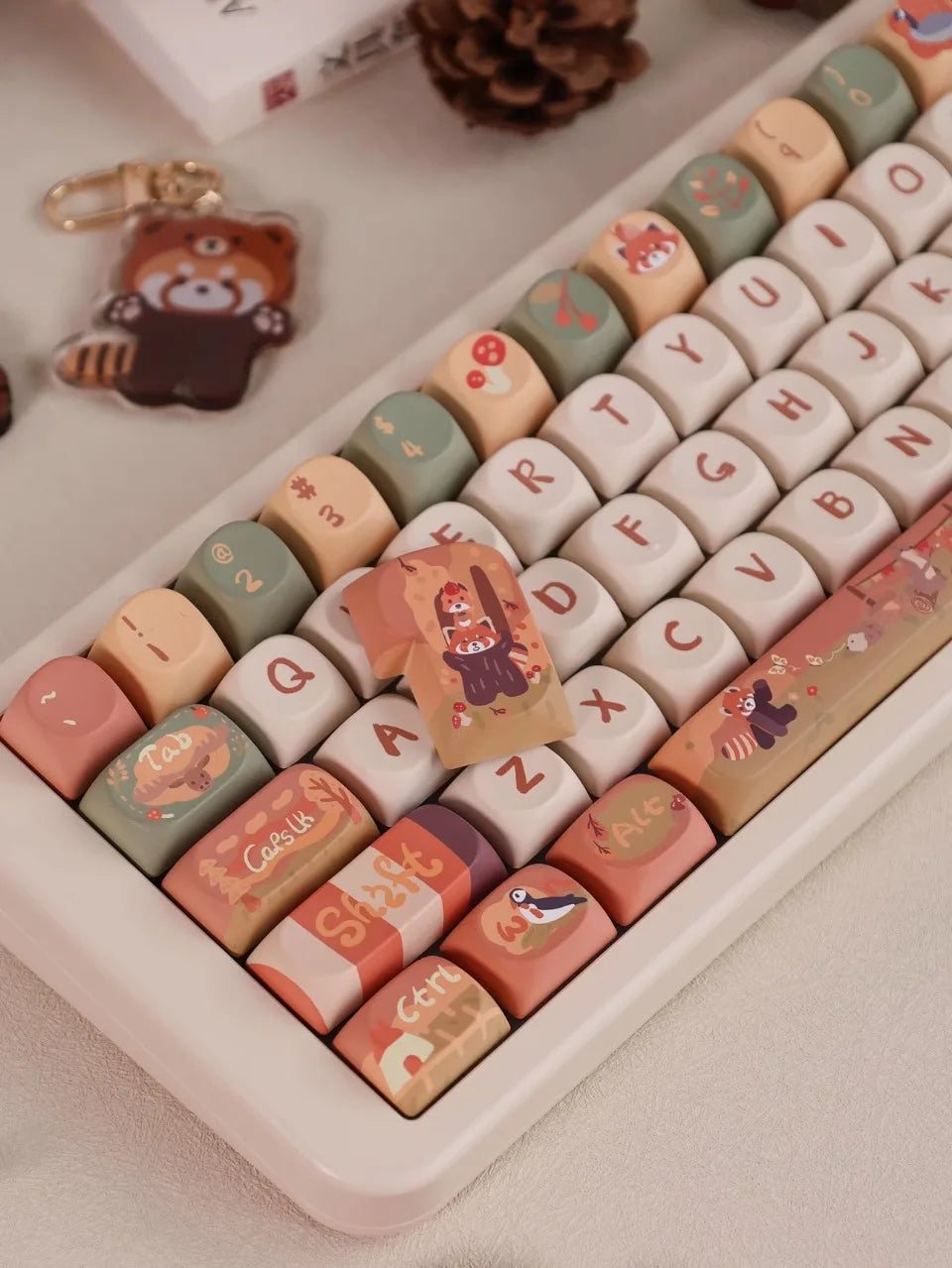 MiFuny Forest Cute Raccoon Mechanical Keycaps MAO Height with Slope 5 Side Heat Sublimation 111 Keys Accessories Not Keyboards