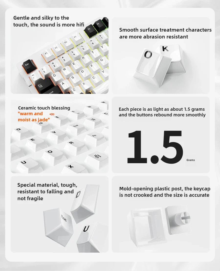 Ceramic Keycaps Set 123/101-key Smooth Surface Tough and Resistant To Falling HIFI Cross Axis Mechanical Keyboard WASD Keycap