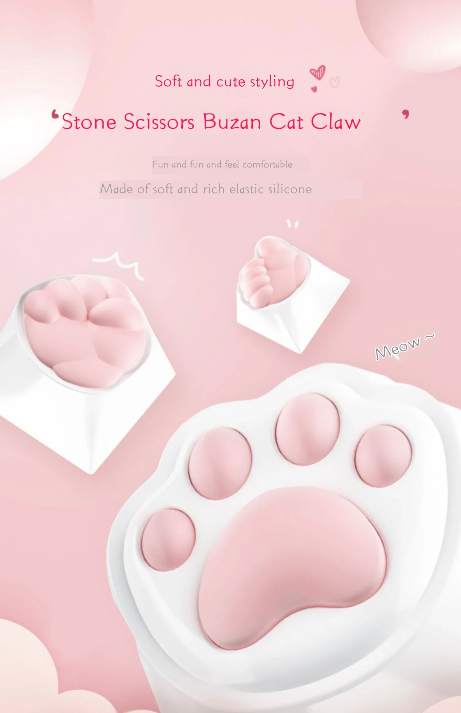 Cute Cat Claw Stone Scissors Cloth Praise Keycap Soft Silicone Oem High Beauty Girl Heart Girl'S Holiday Free delivery Gift