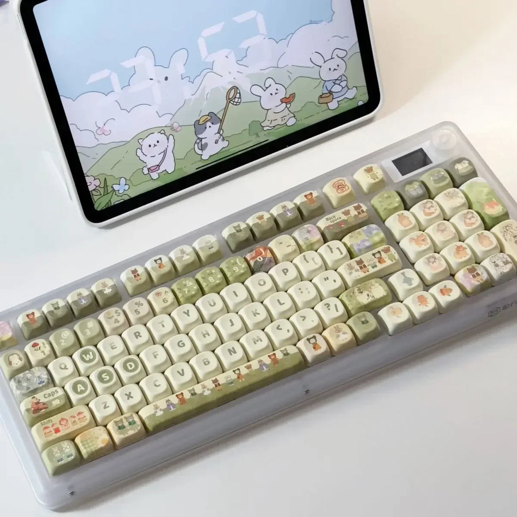 140Key Green Small Animal Rabbit Keycap Complete Set Of Cherry Xoa Pbt Sublimation Mechanical Key Cartoon Cute Milk Green Keycap