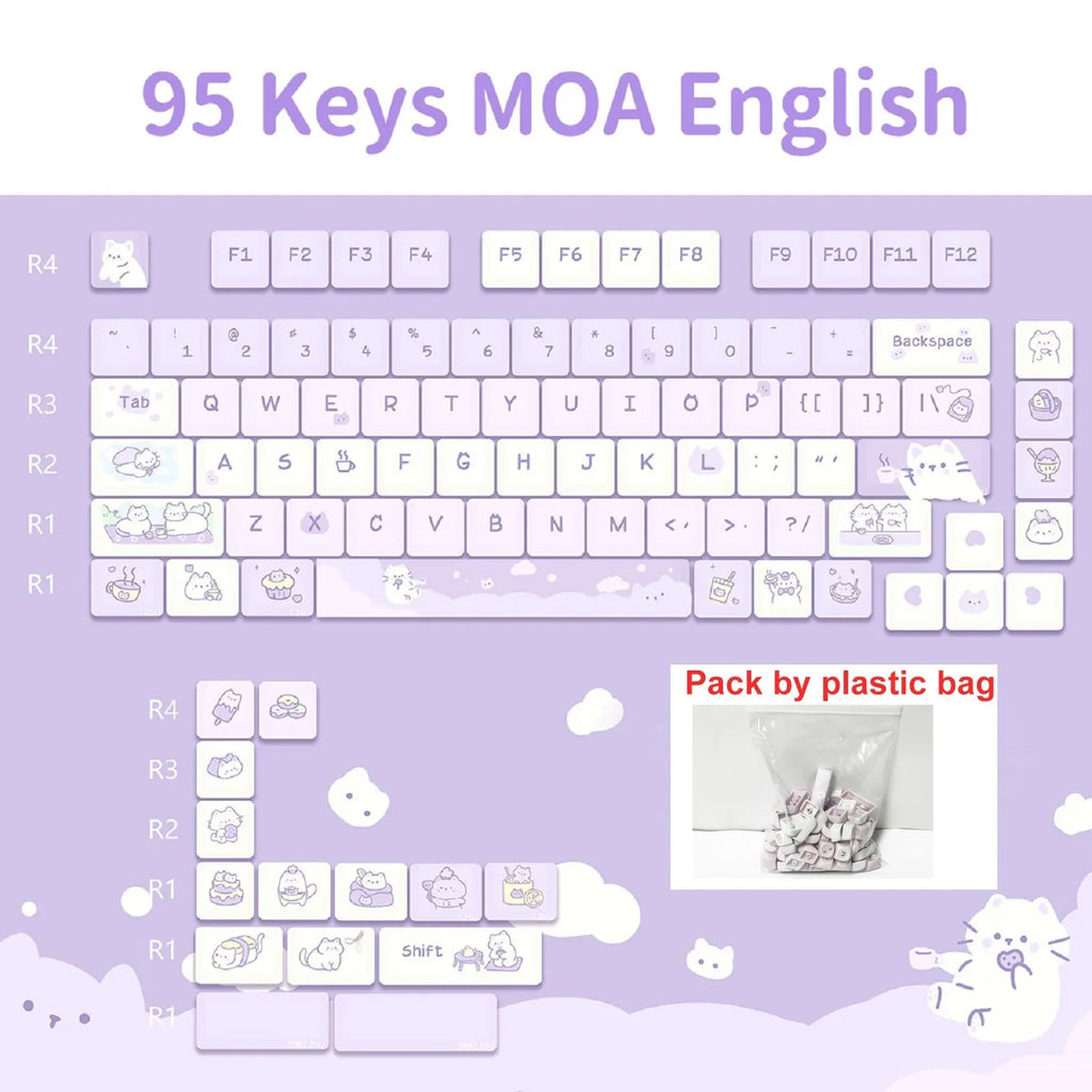 95/132 Keys Cartoon Keycaps PBT Hakimi Dog Cats Keycap MOA Profile Dye Sublimation Keycap For Mechanical Gaming Keyboard