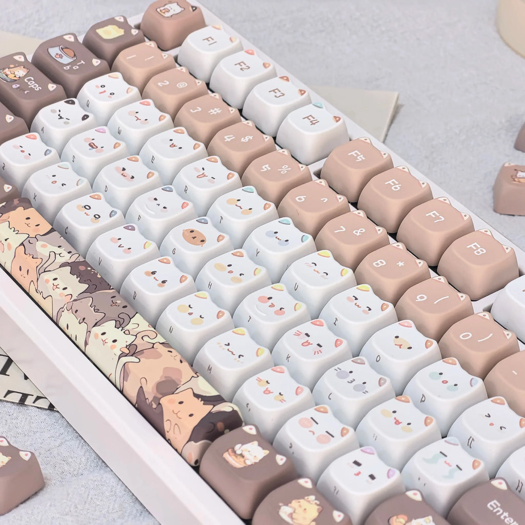 Cute Meow Keycaps Cat Head MAO Profile PBT Square Key Cap Thermal Sublimation Mechanical Keyboard Keycap Cat Set For Girls Gift