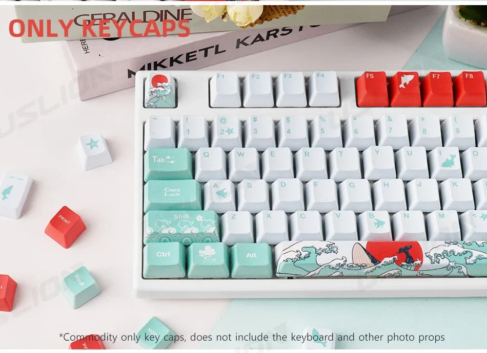 108 Keys OEM Profile Keycaps Coral Sea Theme PBT Five-side DYE Sublimation Key Caps for Gaming Mechanical Keyboard MX Switches