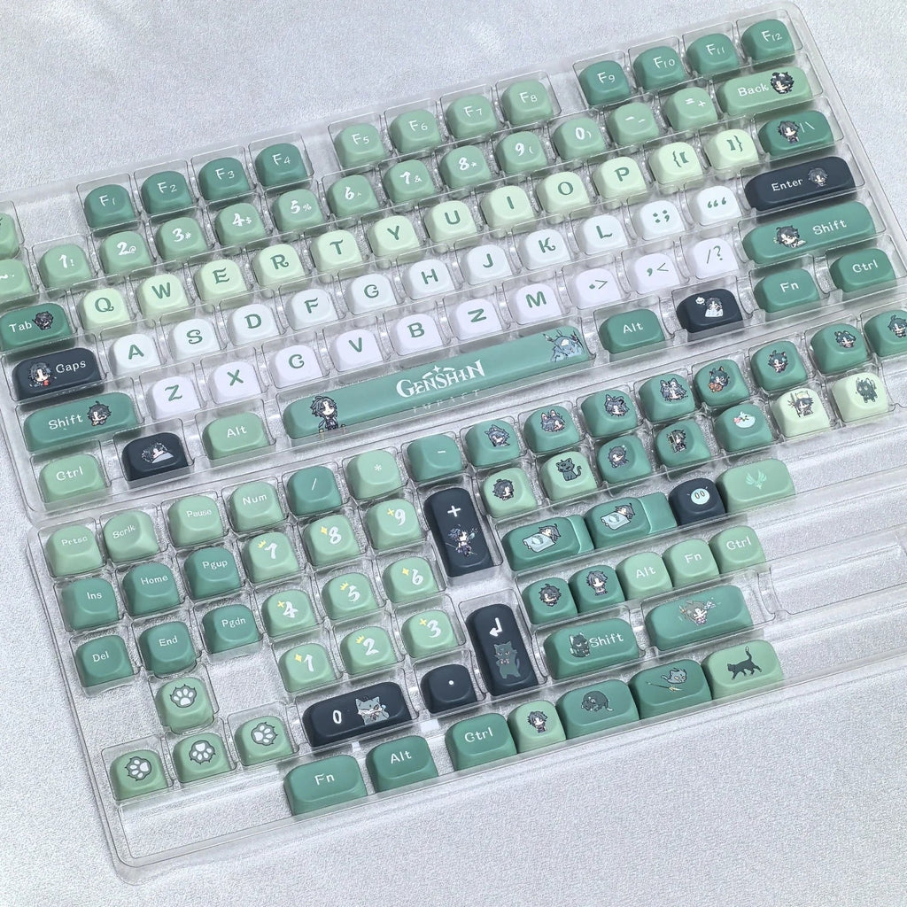 Genshin Impact Theme Xiao Keycaps MOA Profile PBT Sublimation Mechanical Keyboard Caps Cartoon Character Gamer XIAO Keycap