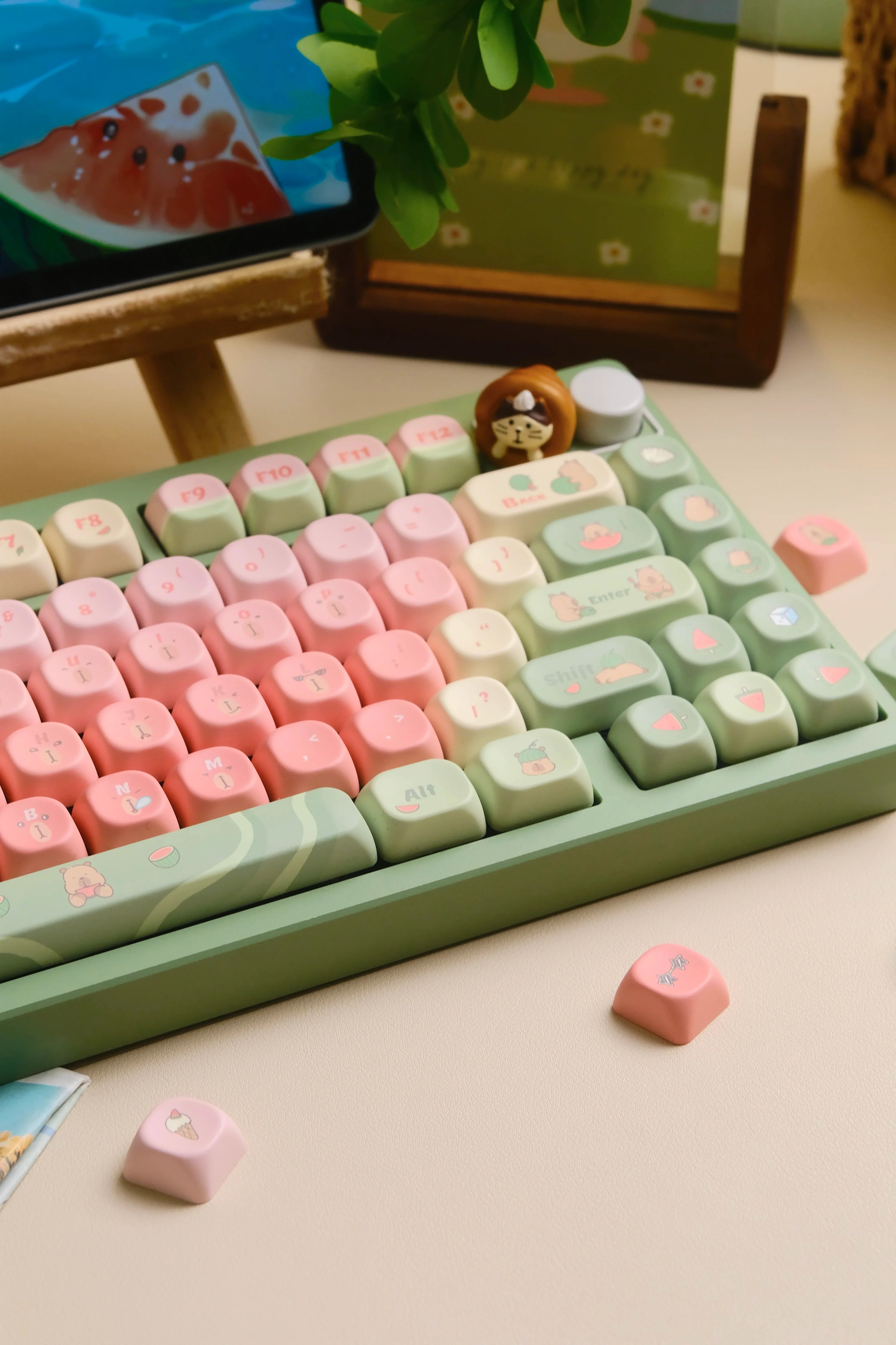Capybara Watermelon MOA Profile Keycaps 131 Keys 5 Sides Dye Sub PBT Keycaps for Gateron Cherry MX Switches Mechanical Keyboards