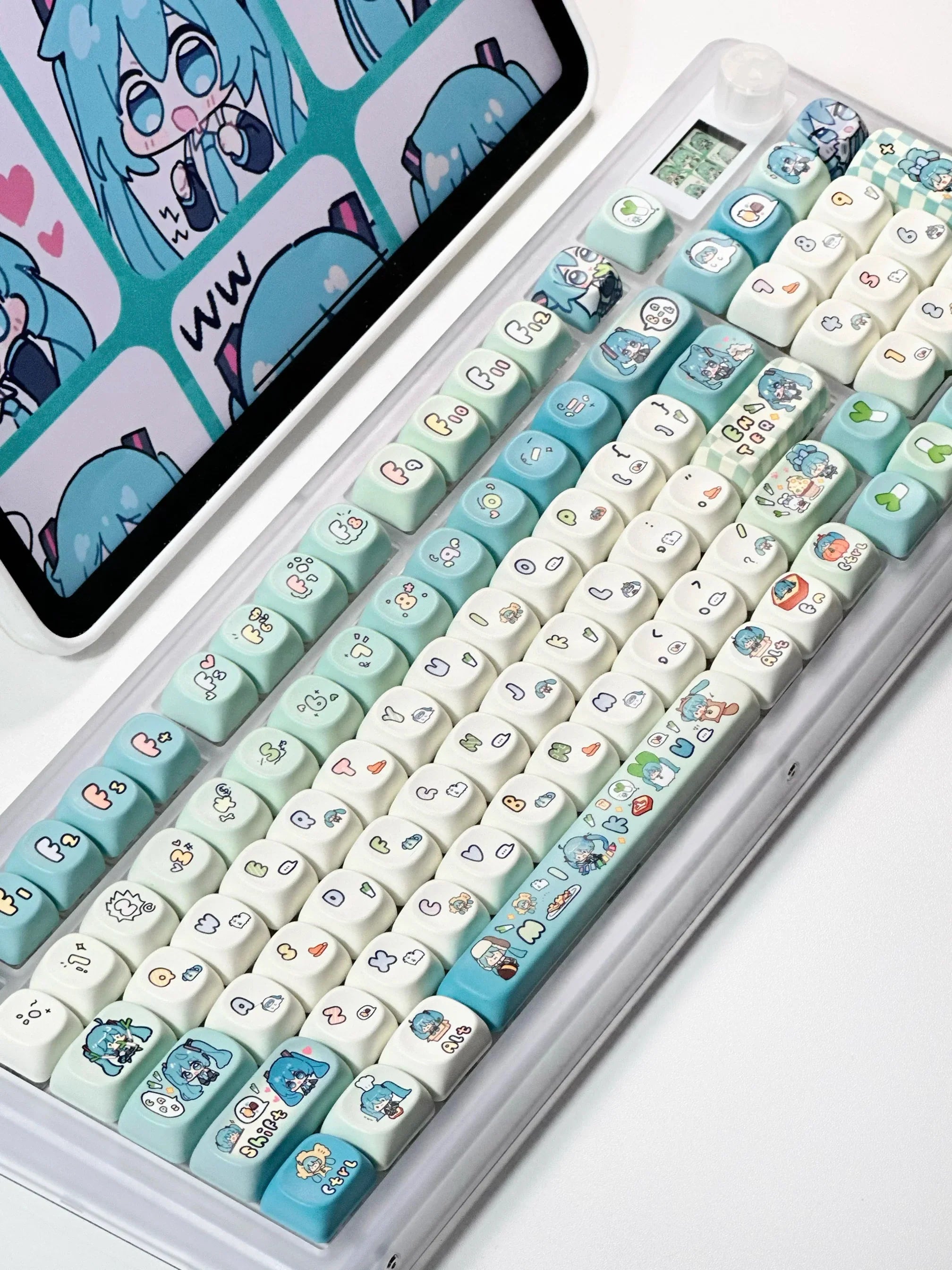 Miku Anime Theme Keycaps 131 Key Customized Pbt Material Keycaps Cute Cartoon Pattern Computer Game Mechanical Keyboard Keycaps