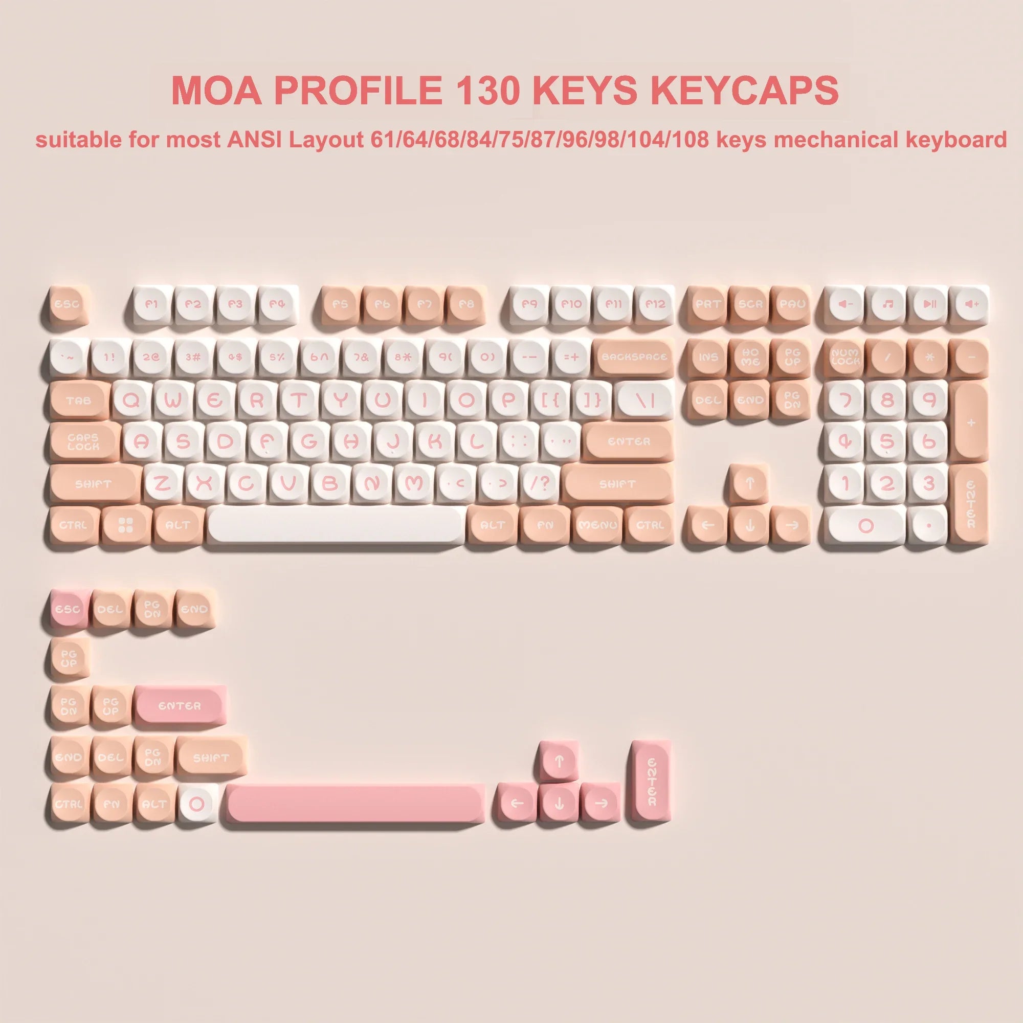 143 Keys Pink Cherry MOA Profile PBT Keycaps Dye Sub Customs  Key caps for 61/87/104 Cherry MX Switch Gaming Mechanical Keyboard