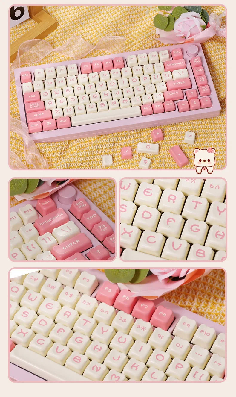 AKKO cute bear head theme keycaps PBT material two-color injection molding school office mechanical keyboard keycaps