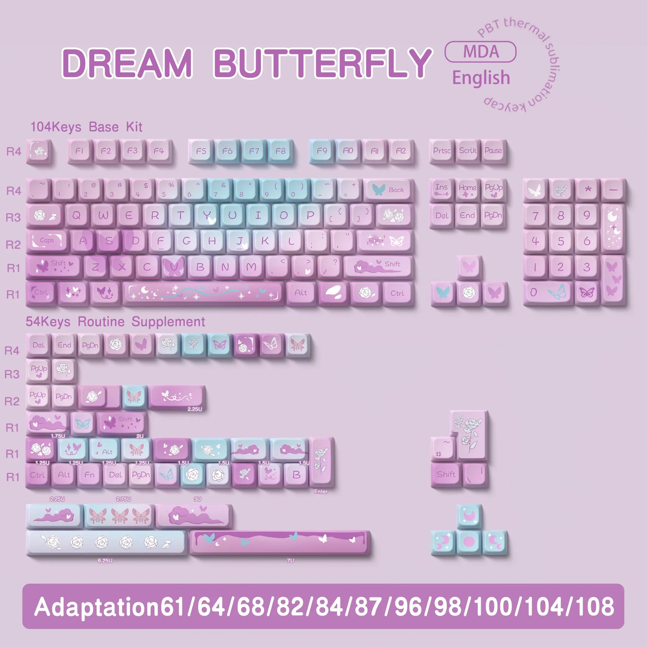 138/158 keys Original Theme Keycaps MDA Profile cute Anime PBT Keycap custom For Mechanical Keyboard with iso layout