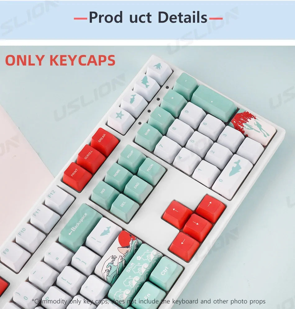 108 Keys OEM Profile Keycaps Coral Sea Theme PBT Five-side DYE Sublimation Key Caps for Gaming Mechanical Keyboard MX Switches