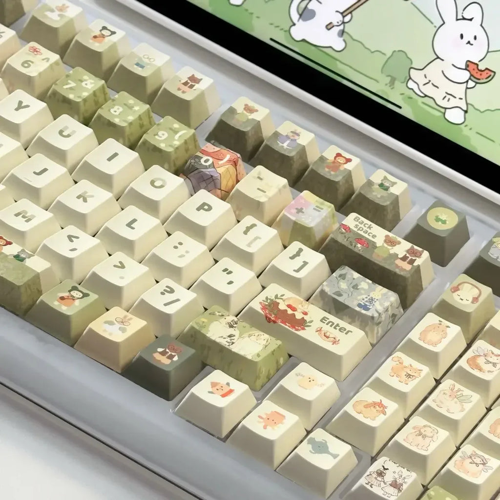 140Key Green Small Animal Rabbit Keycap Complete Set Of Cherry Xoa Pbt Sublimation Mechanical Key Cartoon Cute Milk Green Keycap