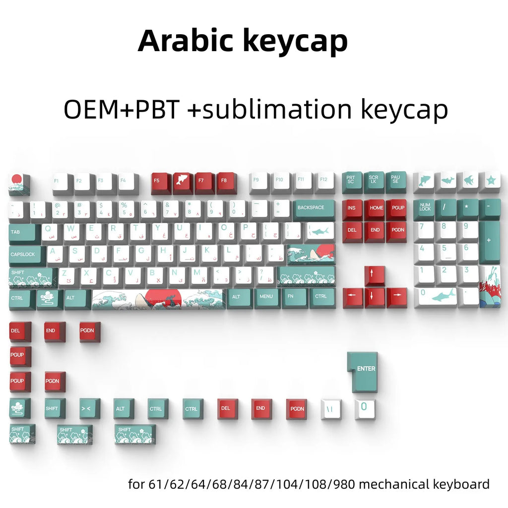 129 Keys Arabic Keycaps Set PBT/ABS Cherry Profile OEM Keycap Gaming Custom Personalised Cute for MX Switch Mechanical Keyboard