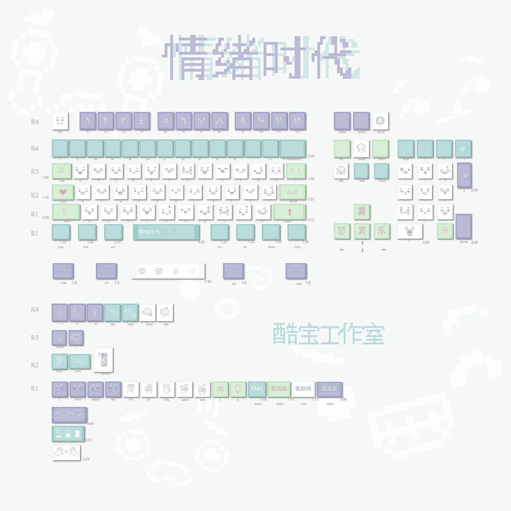 Emotional Era Theme Keycaps Thermal Sublimation PBT Cherry Profile Side Carving Key Caps Adapter Cross Shaft Mechanical Keyboard