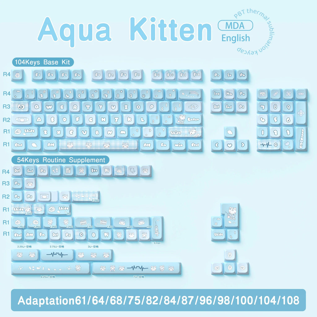 Original Theme Keycaps MDA Profile cute Anime PBT Keycap custom For Mechanical Keyboard with iso layout and 7U space bar
