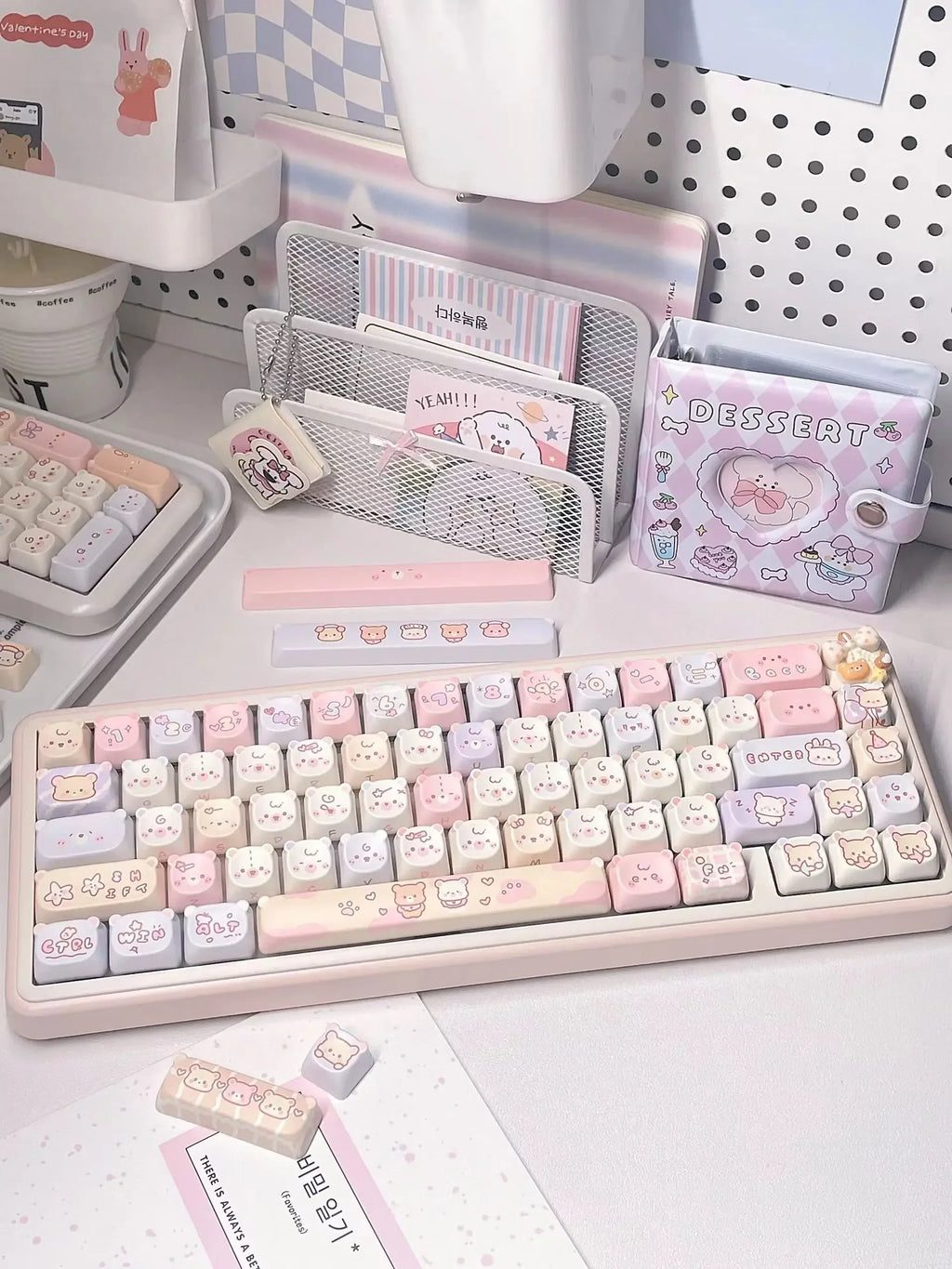 Cute Kawaii Bear Keycap EAO Pink Purple Expression Pbt For Diy Mechanical Keyboard Side Engraved Iso/Ansi Layout Cute Cat Keycap