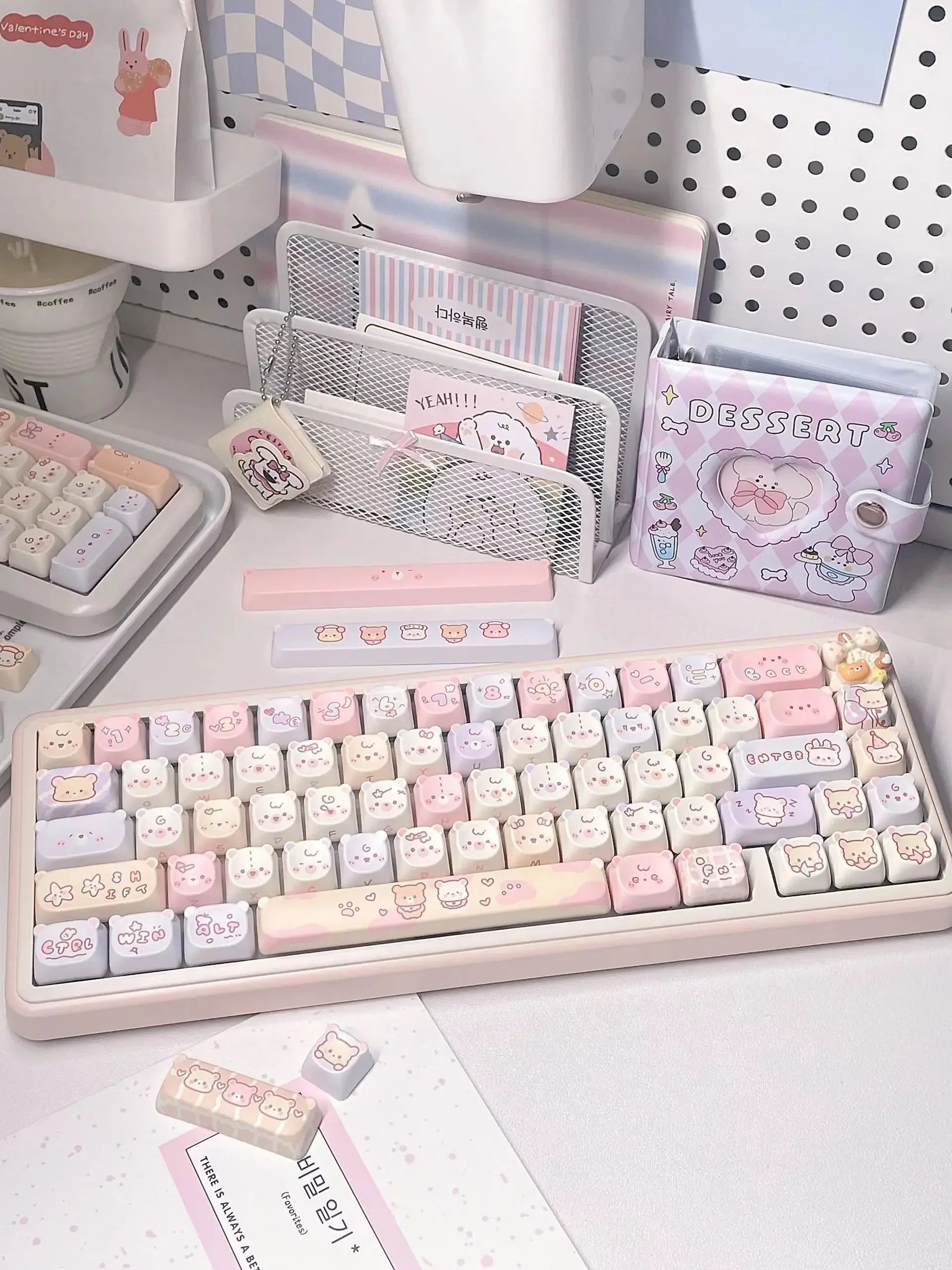 Cute Kawaii Bear Keycap EAO Pink Purple Expression Pbt For Diy Mechanical Keyboard Side Engraved Iso/Ansi Layout Cute Cat Keycap