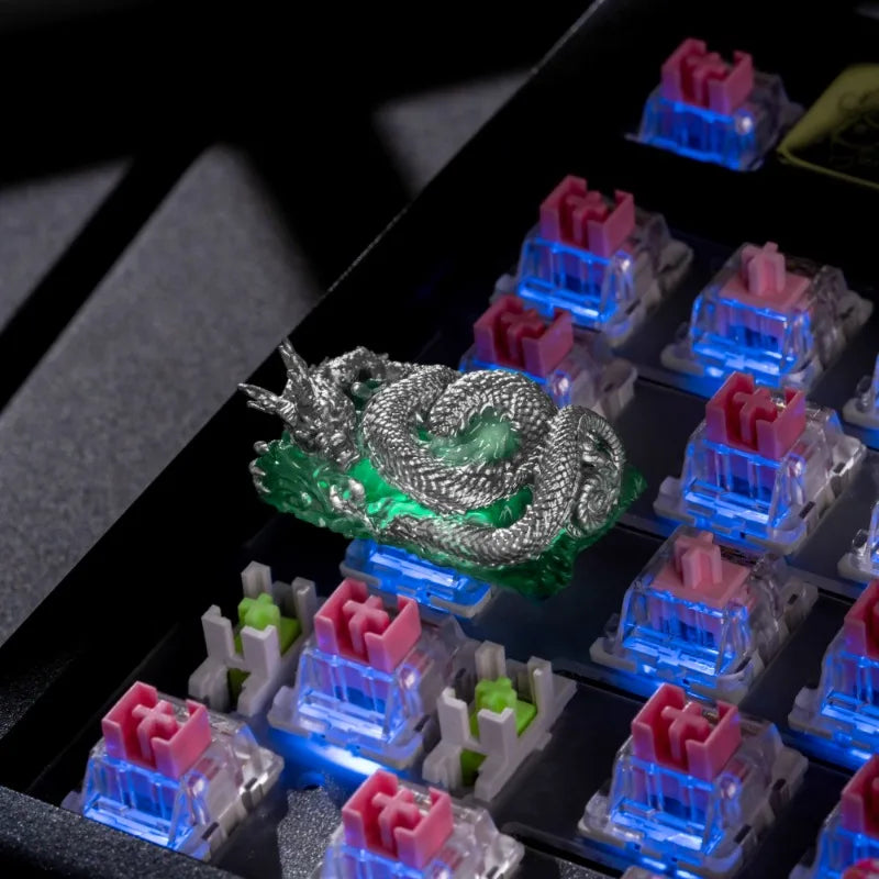 Emerald Keycap Custom Resin Slivery Dragon Point 1.75u Artisan Key Cap Creative Mechanical Keyboard Capslock Keycap for Boy Gift