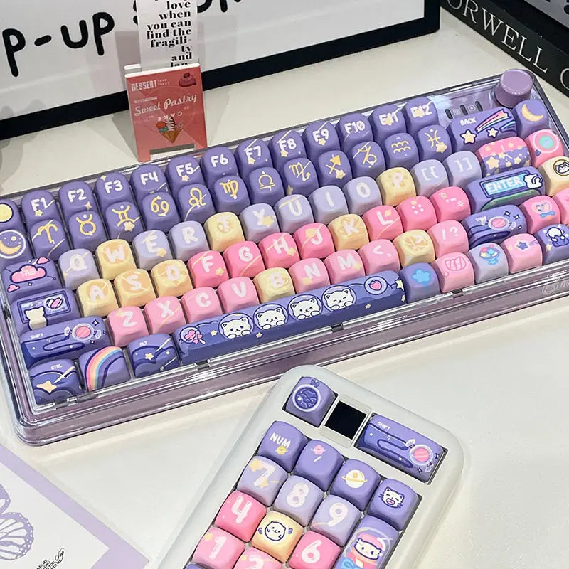 Cat Candy Planet Keycap Pbt Material SOA Height Full Five-Sided Sublimation Process Round And Cute Diy Purple Rainbow Keycaps
