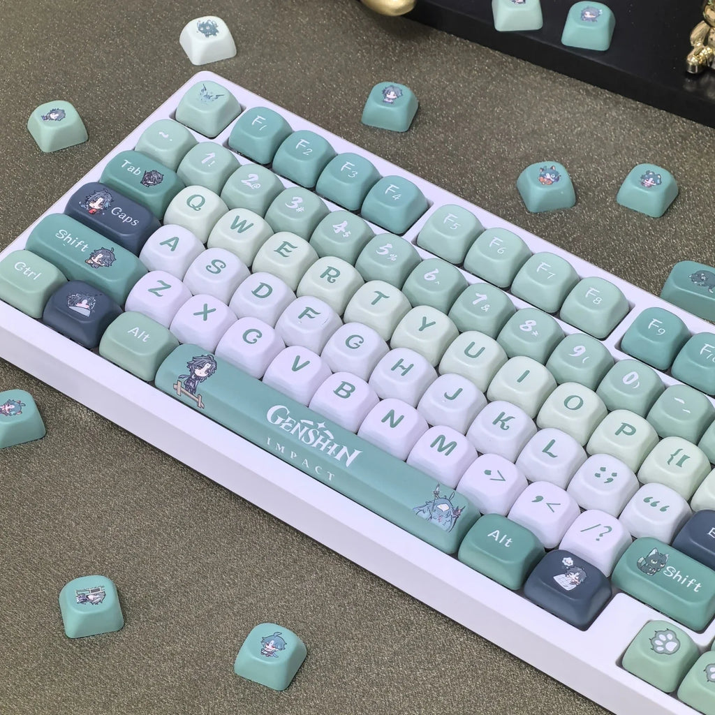 Genshin Impact Theme Xiao Keycaps MOA Profile PBT Sublimation Mechanical Keyboard Caps Cartoon Character Gamer XIAO Keycap