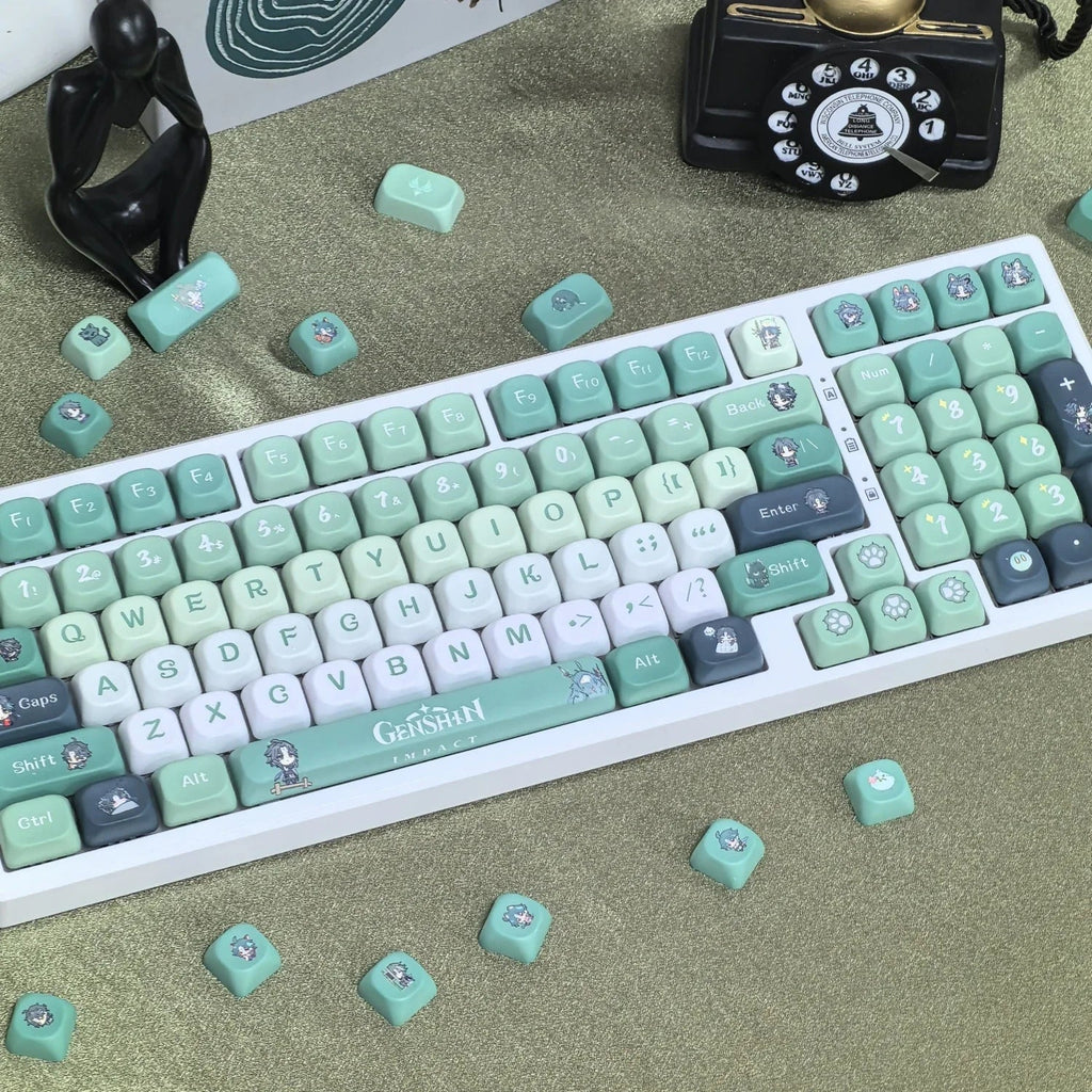 Genshin Impact Theme Xiao Keycaps MOA Profile PBT Sublimation Mechanical Keyboard Caps Cartoon Character Gamer XIAO Keycap