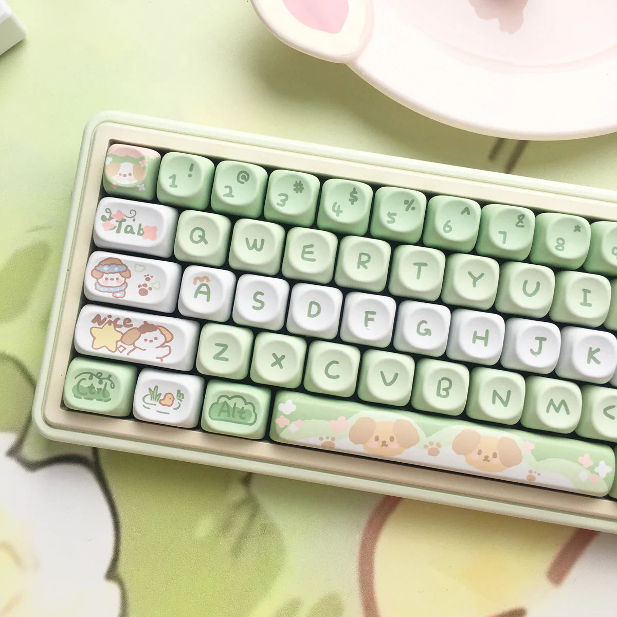 95Keys MOA Profile Cat Theme PBT Key Caps Pink Blue Puppy Cute  Keycaps for GK61 RK836 MX Switches Mechanical Keyboard