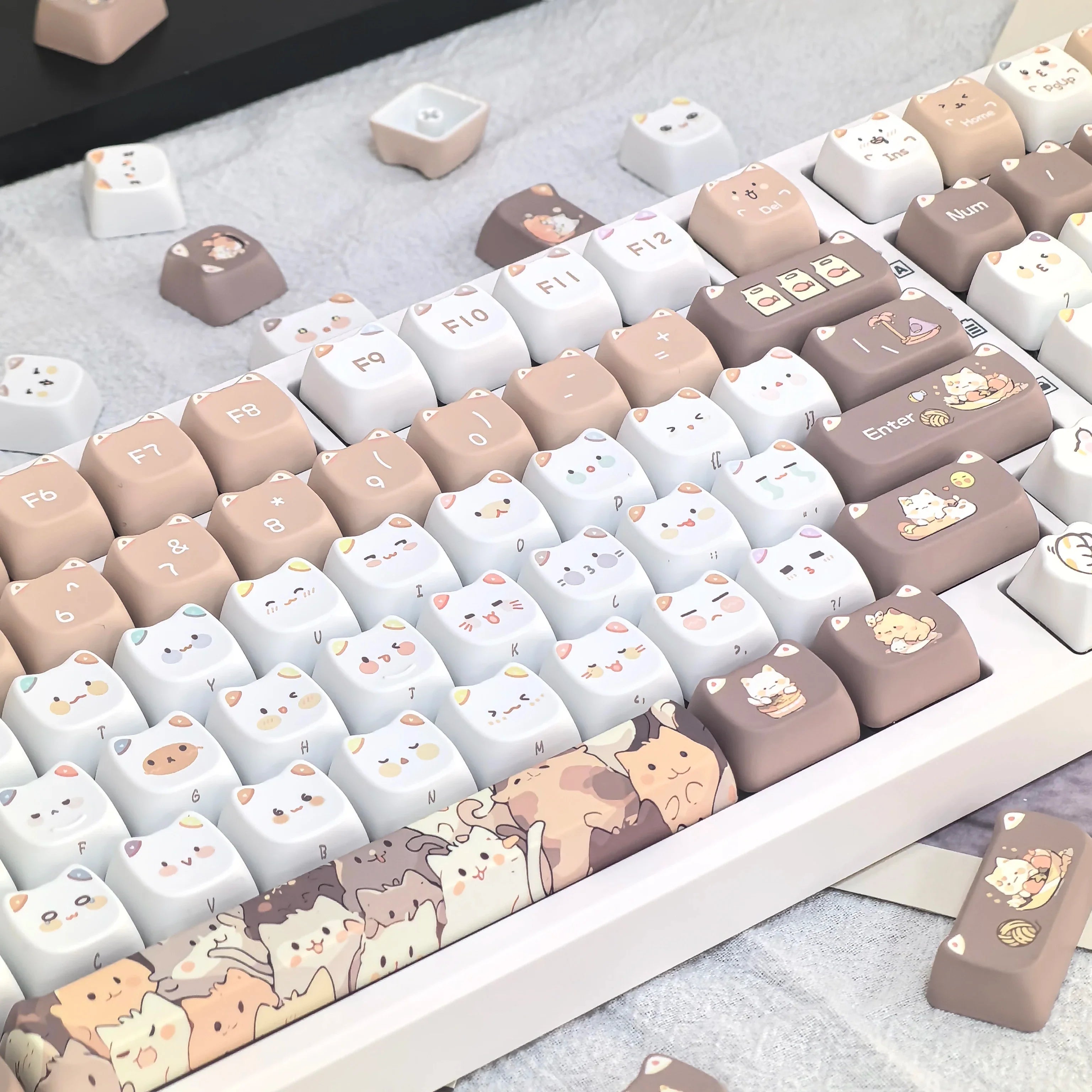 Cute Meow Keycaps Cat Head MAO Profile PBT Key Cap Dye Sublimation for MX Mechanical Keyboard KeyCap Keyboards Accessories