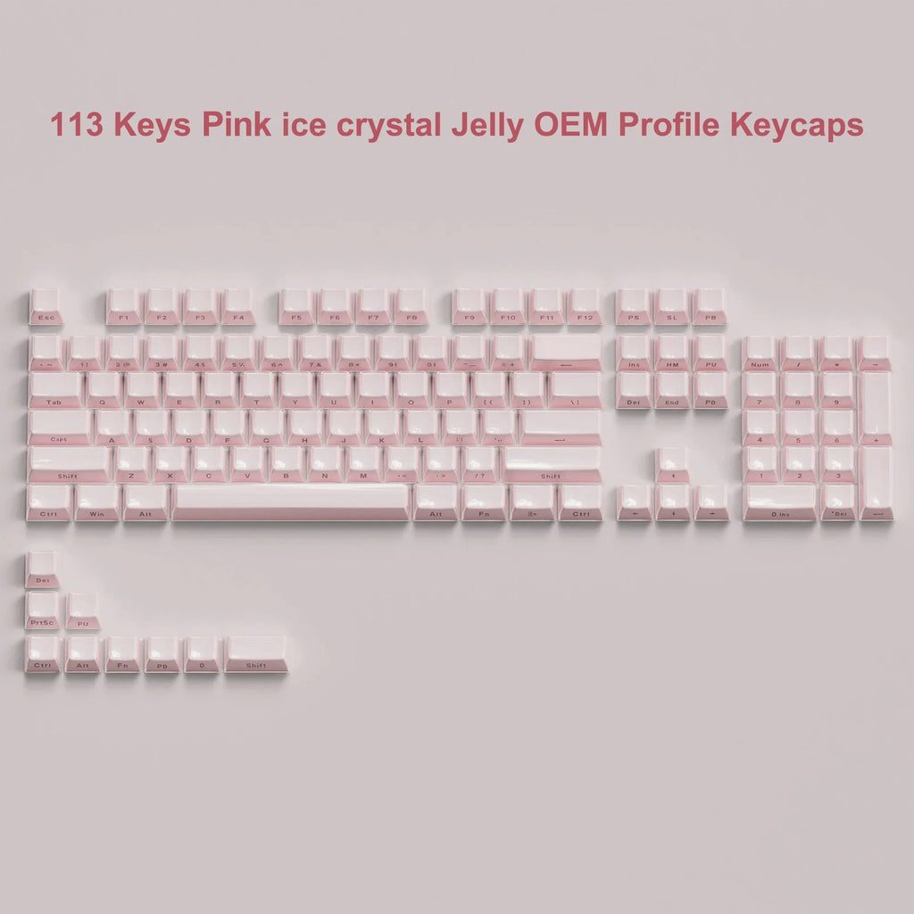 113 Key Jelly Round Side Keycaps Ice Crystal Translucent Pink OEM Profile Key cap for Cherry MX 61 68 104 Mechanical Keyboard