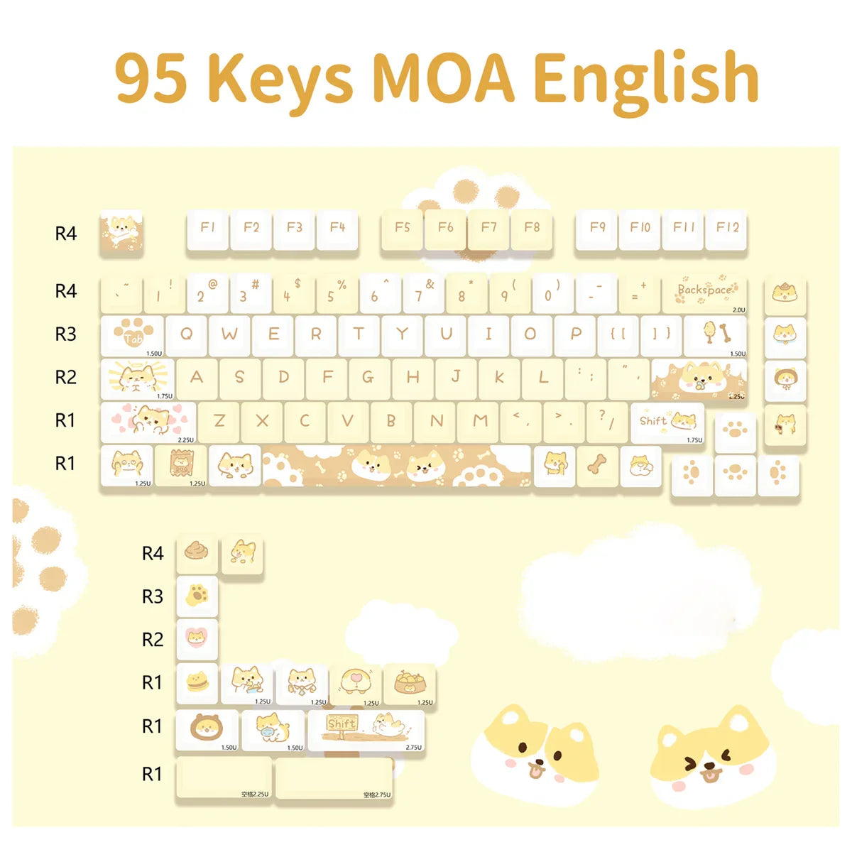 95Keys Cute Keycaps MOA Profile Cat Theme PBT Key Caps Pink Blue Puppy keycap for GK61 RK836 MX Switches Mechanical Keyboard