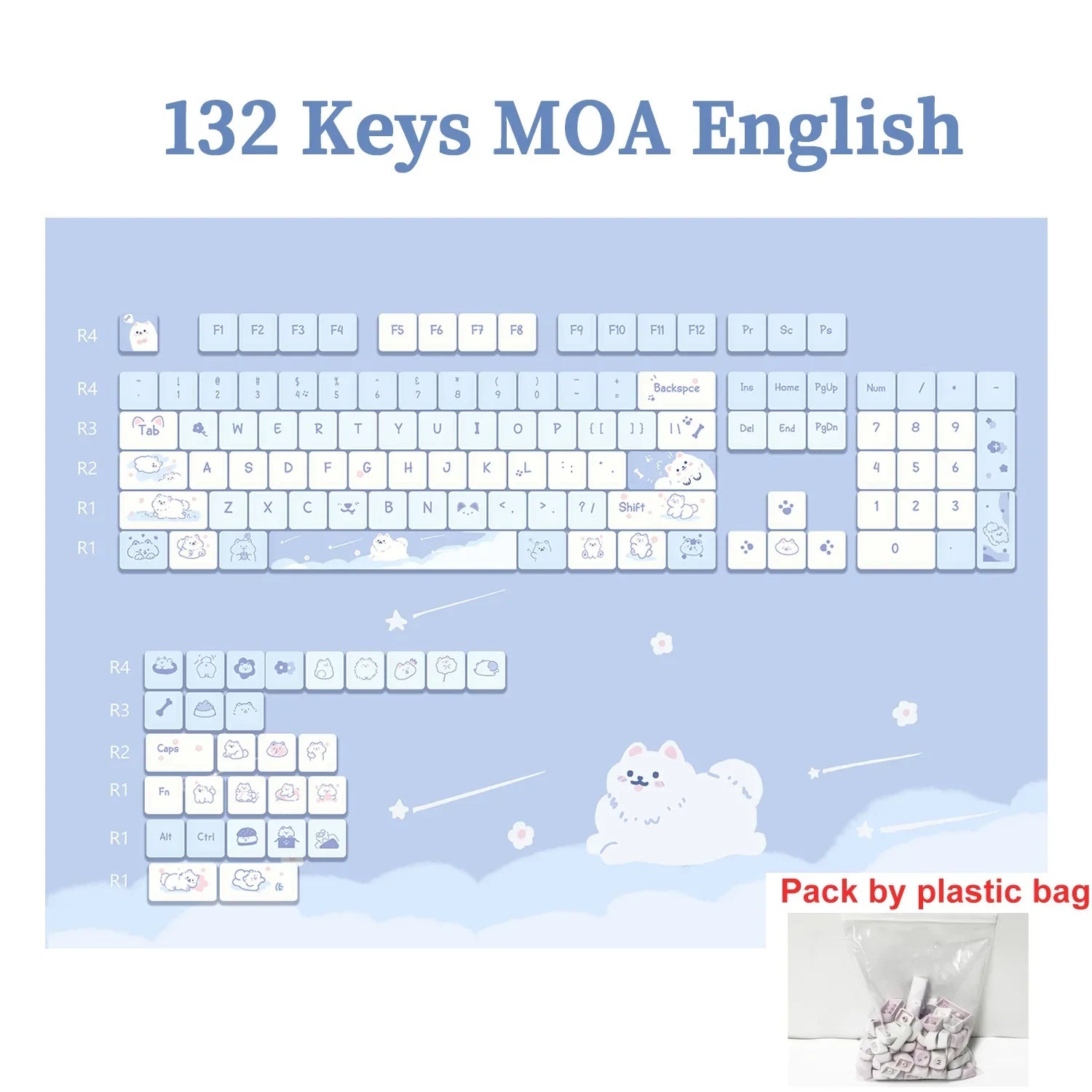 95/132 Keys Cute Cartoon Animals Theme Keycaps MAO Profile DIY PBT Dye Sublimation Key Caps for Mechanical Keyboard MX Switch