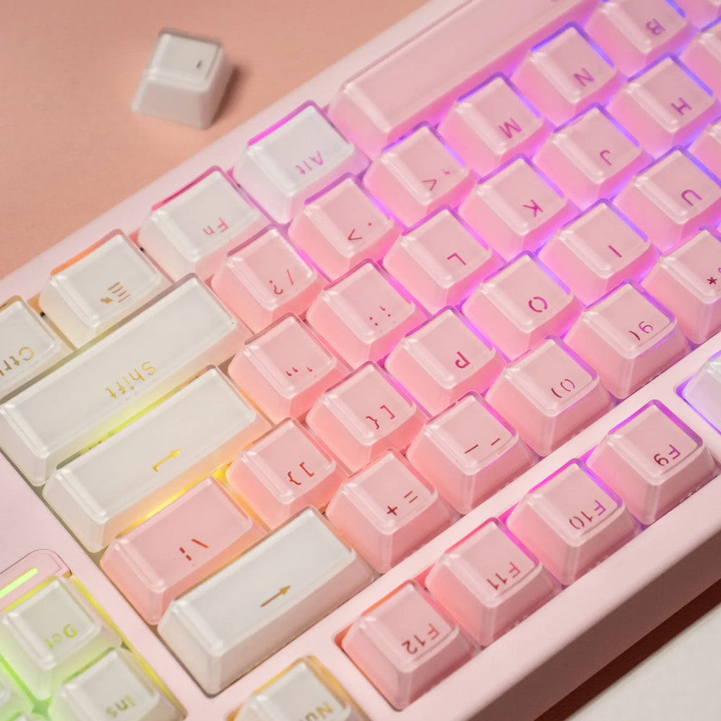 Crystal White Pink Jelly Keycaps OEM profile 104 Keys ABS Double shot keycaps set for MX Switches Mechanical Keyboard